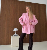 Damen Oversized Blazerjacke mit Taillenknoten Drune