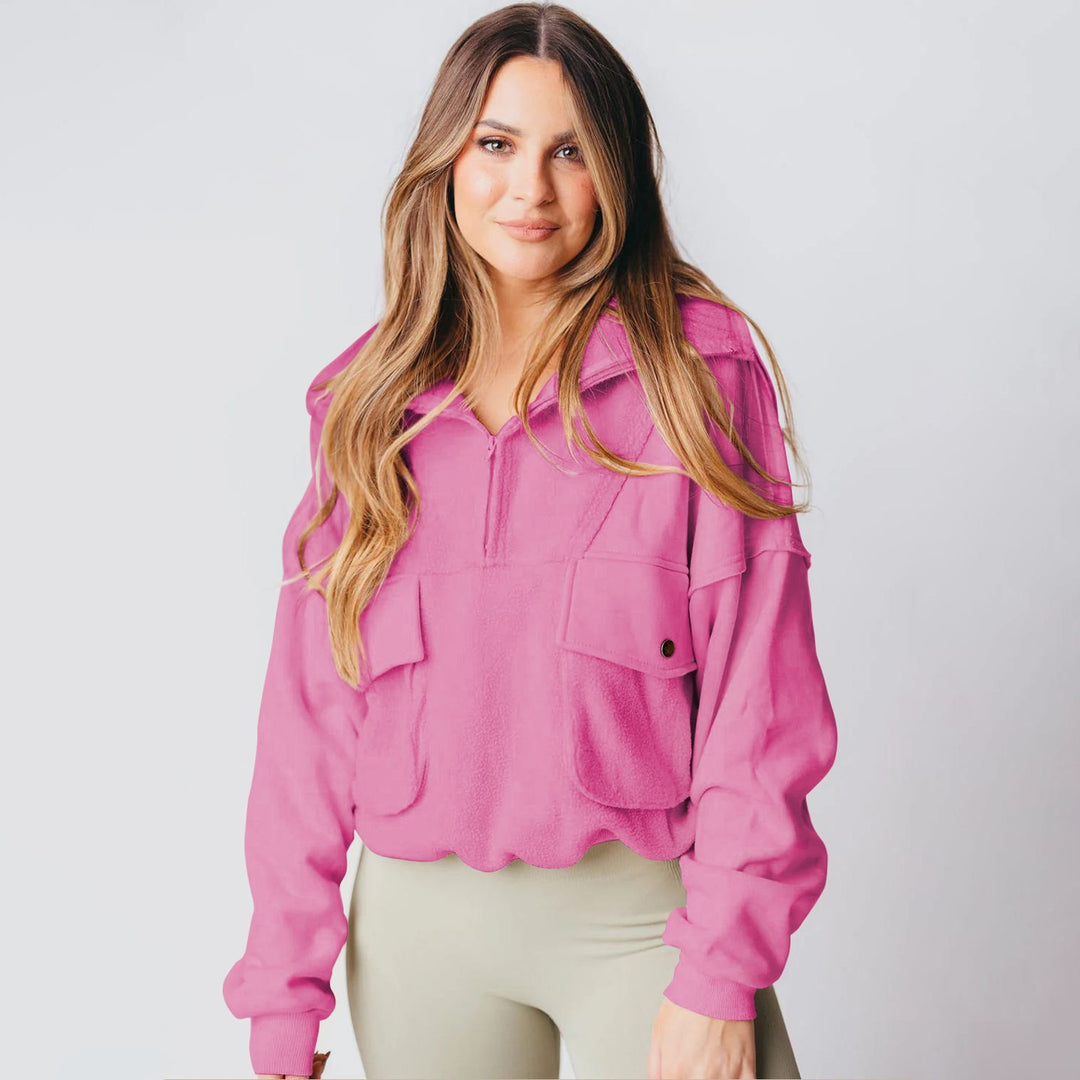 Damen Sportlicher Fleece-Pullover mit Reißverschluss und Tasche Drune