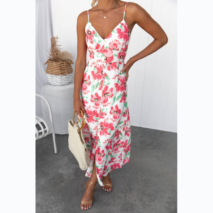 Damen Sommerliches Maxikleid mit elegantem V-Ausschnitt und Hohem Schlitz Drune