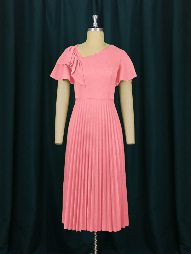 Damen Plissee-Kleid mit asymmetrischem Schnitt und eleganter Rüsche Drune