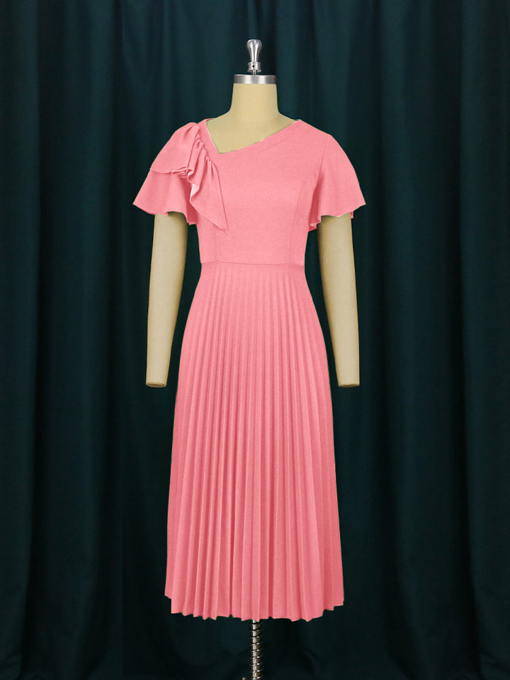 Damen Plissee-Kleid mit asymmetrischem Schnitt und eleganter Rüsche Drune