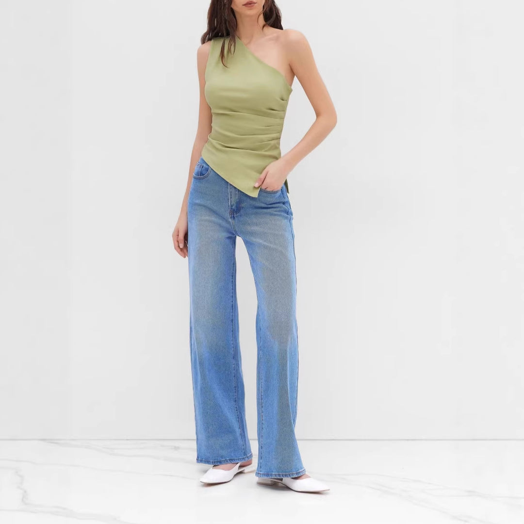 Damen asymmetrisches Top mit raffiniertem Drapierungsdesign Drune