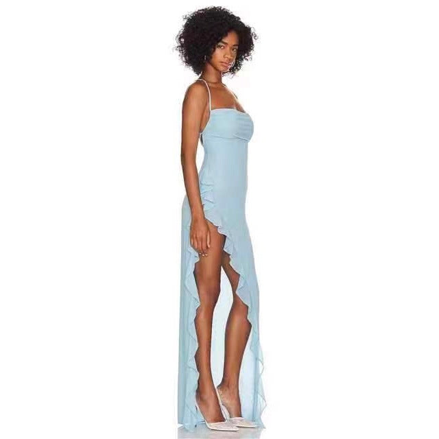 Damen elegantes Maxi-Kleid mit verführerischem Scherenschnitt und trägerlosem Design Drune