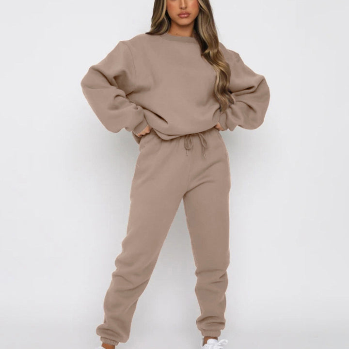 Damen nan weit geschnittenes Fleece-Freizeitset mit Sweatshirt und Jogginghose Drune