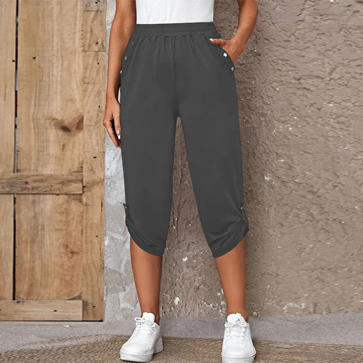 Damen nan lässige dreiviertellange Hose mit elastischem Bund, Eingrifftaschen und krempelbarem Saum Drune