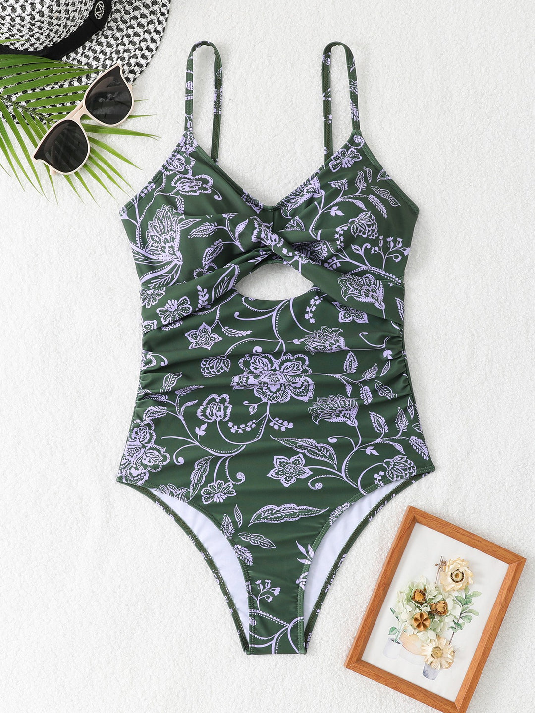 Damen Eleganter Einteiler Badeanzug mit floralem Design Drune