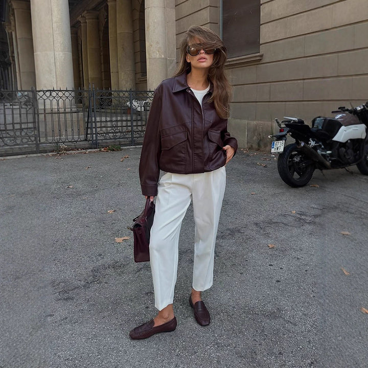 Damen Lederjacke mit Taschen und sportlichem Schnitt Drune