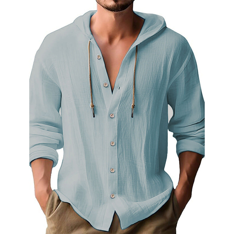 Herren lässiges Kapuzenshirt mit Knopfleiste und strukturierter Oberfläche Drune
