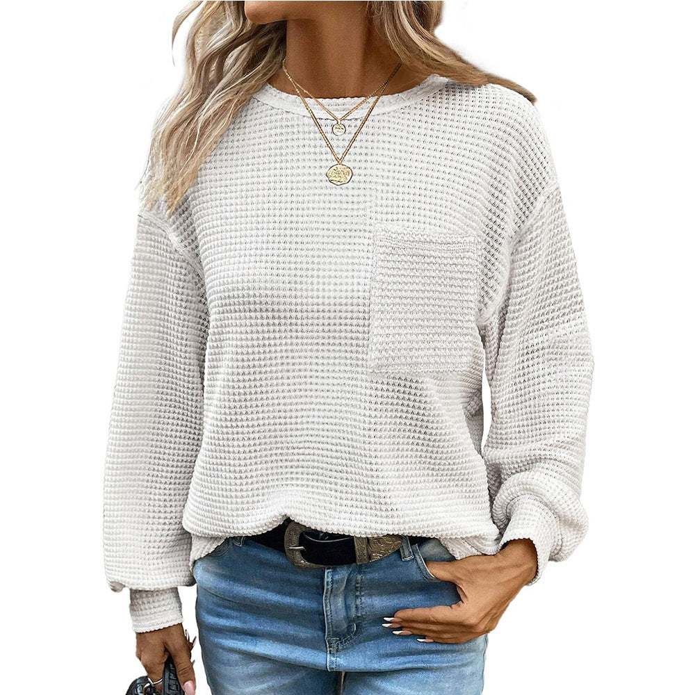 Damen lässiger Sweatshirt mit Struktur und Brusttasche Drune