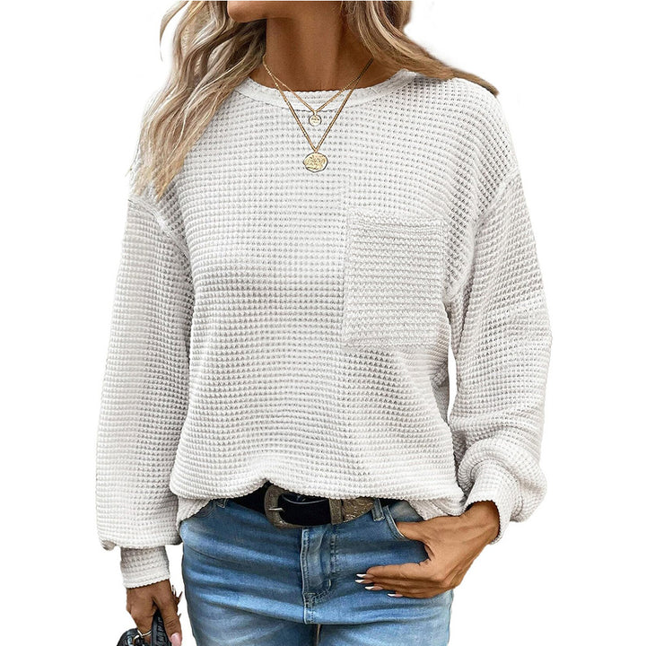 Damen lässiger Sweatshirt mit Struktur und Brusttasche Drune