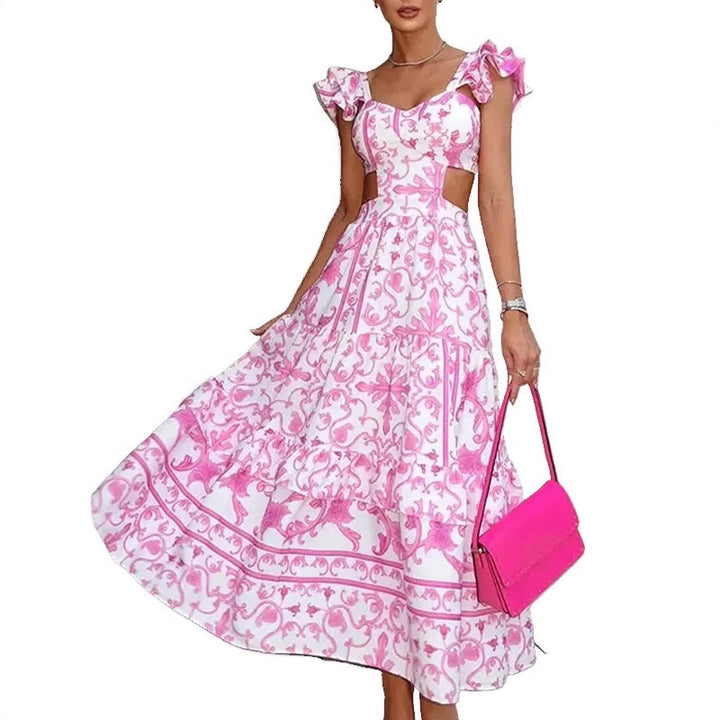 Damen Elegantes Maxikleid mit Cut-out-Design und Rüschendetails Drune
