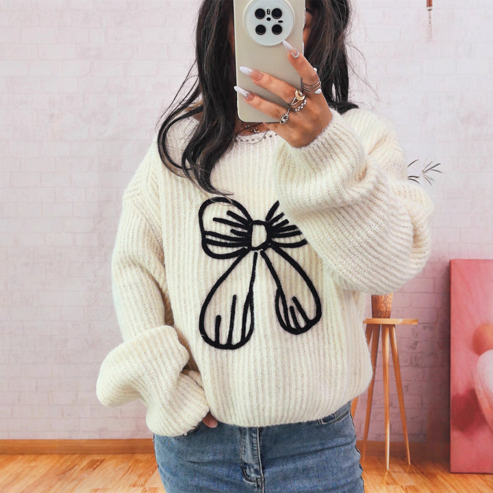 Damen lässiger Pullover mit schickem Schleifendesign Drune