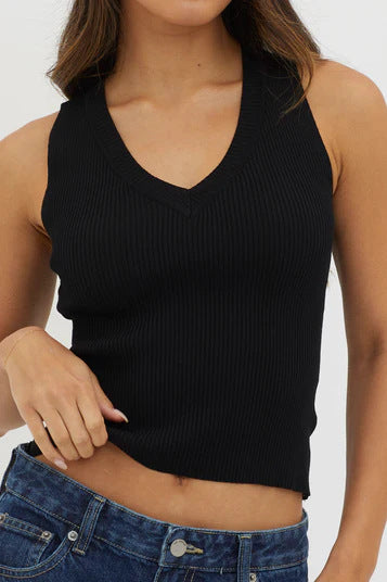 Damen figurbetontes V-Ausschnitt Rippenshirt Drune