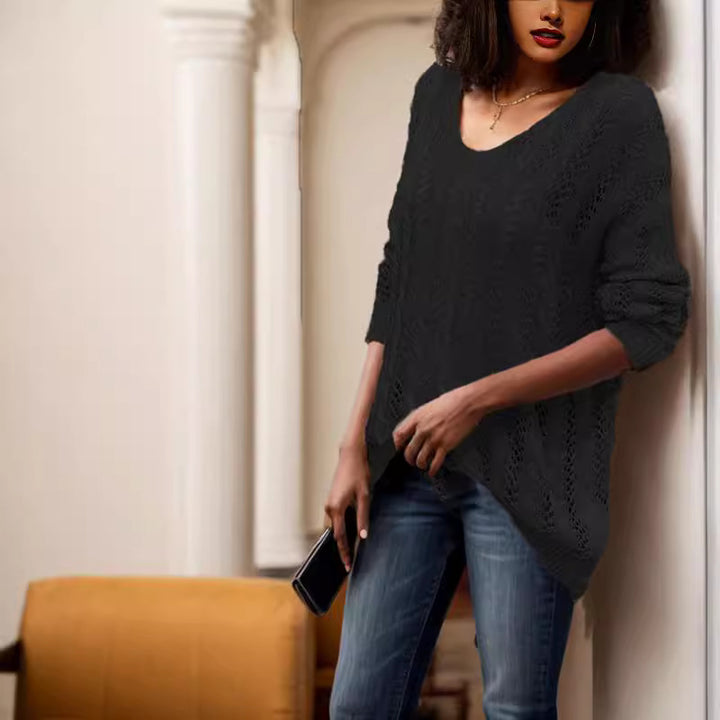 Damen Strickpullover mit luftiger Lochmusterung und weitem Schnitt Drune