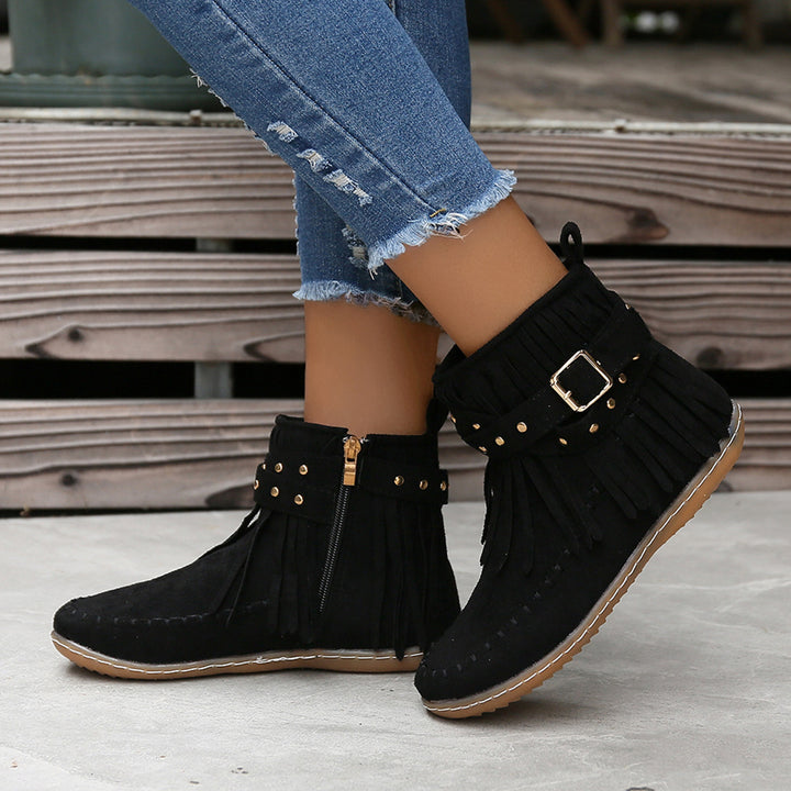 Damen Mokassins mit fransigem Design und modischem Riemen Drune