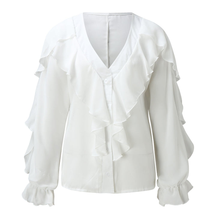 Drune | Chiffon V-Ausschnitt Langarmshirt
