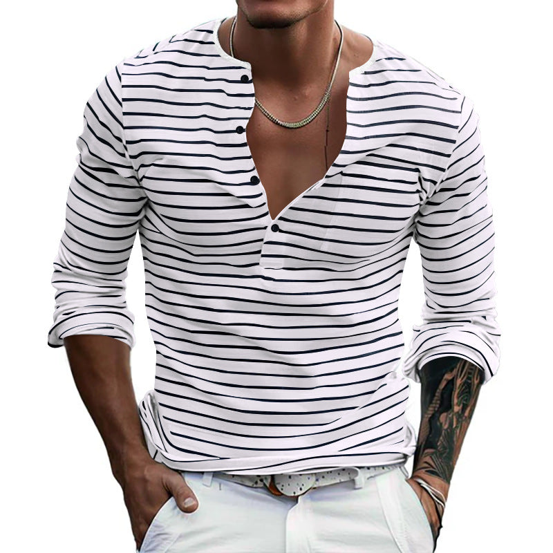Herren Langarm-Henley-Shirt mit modischem Streifenmuster Drune