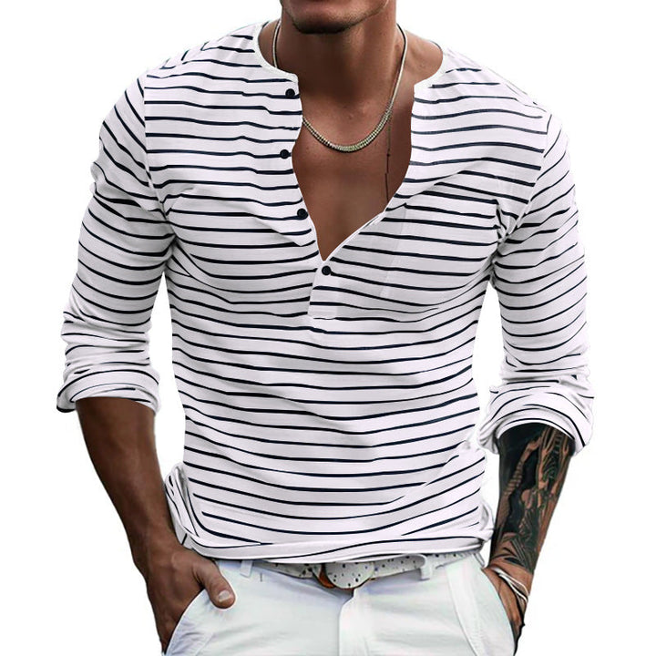Herren Langarm-Henley-Shirt mit modischem Streifenmuster Drune