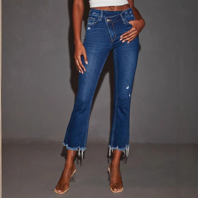 Damen Bootcut Jeans mit fransigem Saum Drune
