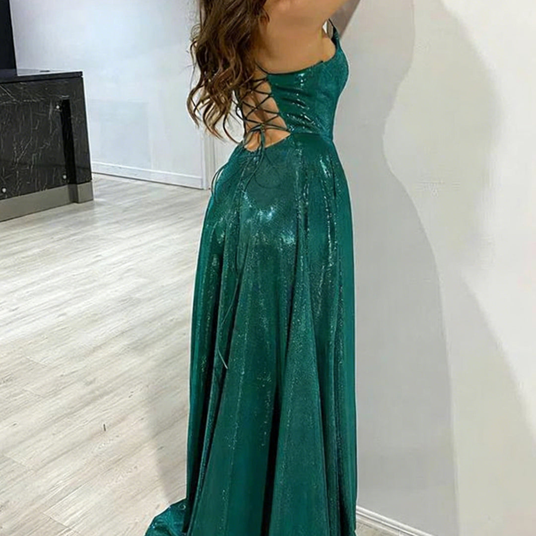 Damen Glamouröses Abendkleid mit funkelndem Satin und schwingendem Rock Drune