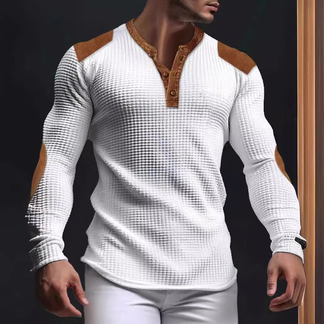 Herren Langarm-Henley-Shirt mit strukturiertem Gewebe und Kontrastdetails Drune