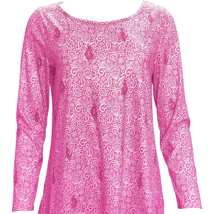 Damen Einfache Langarmbluse mit floralem Design und runder Ausschnitt Drune