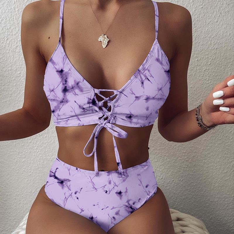 Damen Hochtailliertes Bikini-Set mit verstellbaren Schnürdetails Drune