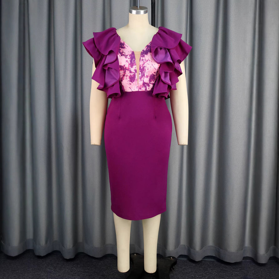 Damen Elegantes Kleid mit voluminösen Rüschen und figurbetonter Silhouette Drune
