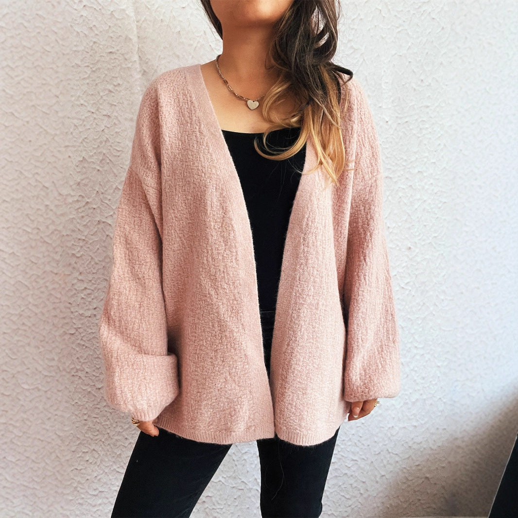 Damen lässige Strickjacke mit weitem Schnitt und voluminösen Ärmeln Drune