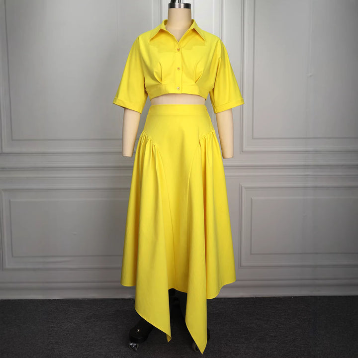 Damen Elegante Zweiteilige Outfit mit cropped Bluse und schwingendem Rock Drune