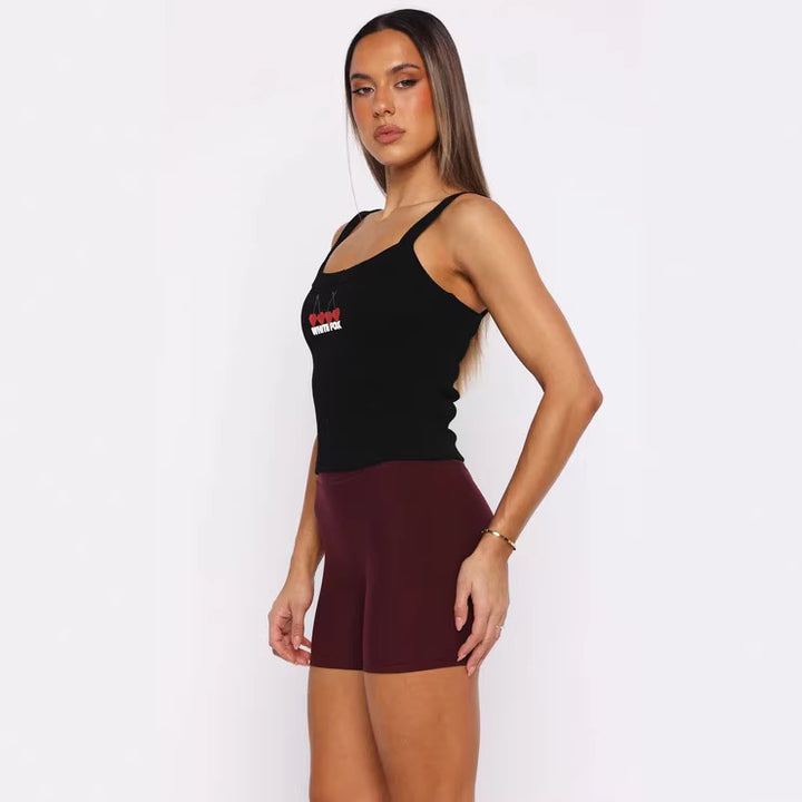 Damen Crop-Top mit Kirschstickerei und elastischem Baumwollmaterial Drune