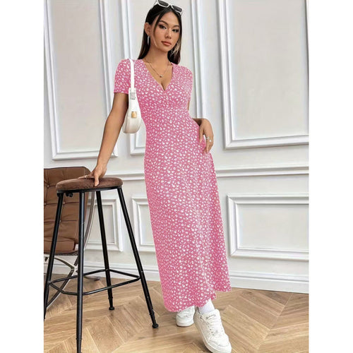 Damen Maxikleid mit vorteilhaftem V-Ausschnitt und floralem Muster Drune