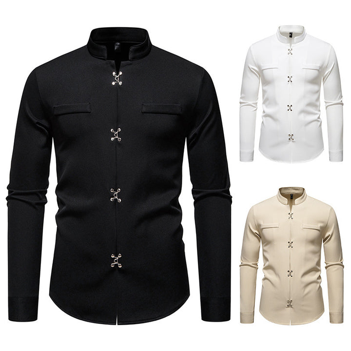 Herren Hemd mit asiatischem Knopfdesign Drune