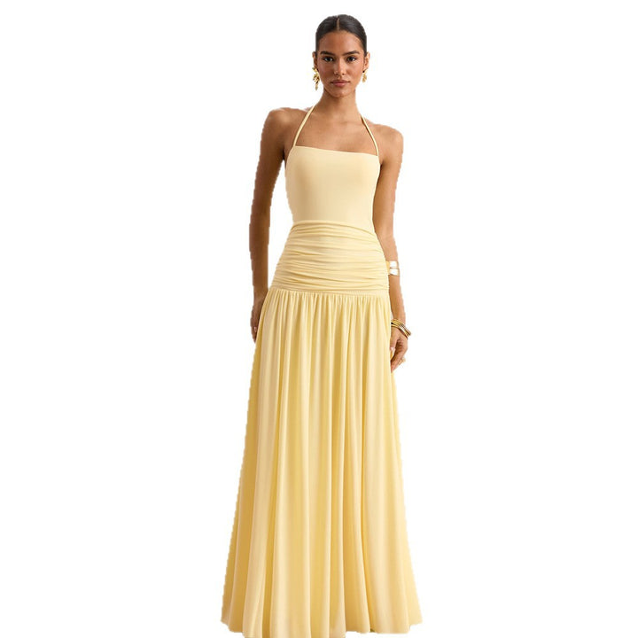 Damen Maxikleid mit Raffungen und schulterfreiem Design Drune