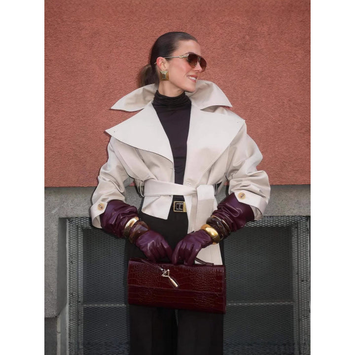 Damen modische Trenchjacke mit breitem Kragen und Taillengürtel Drune