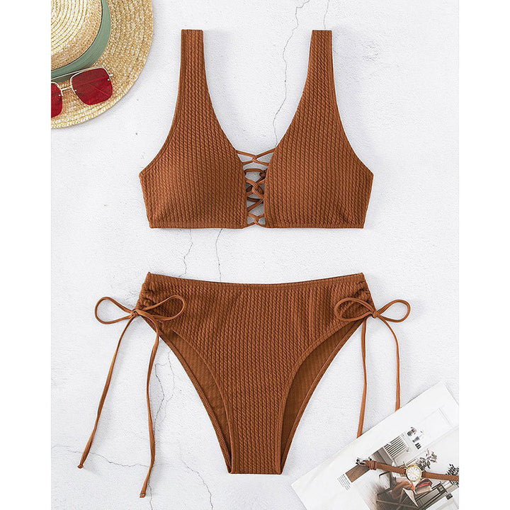 Damen Bikiniset mit raffiniertem Bindedesign und hochgeschnittenem Unterteil Drune