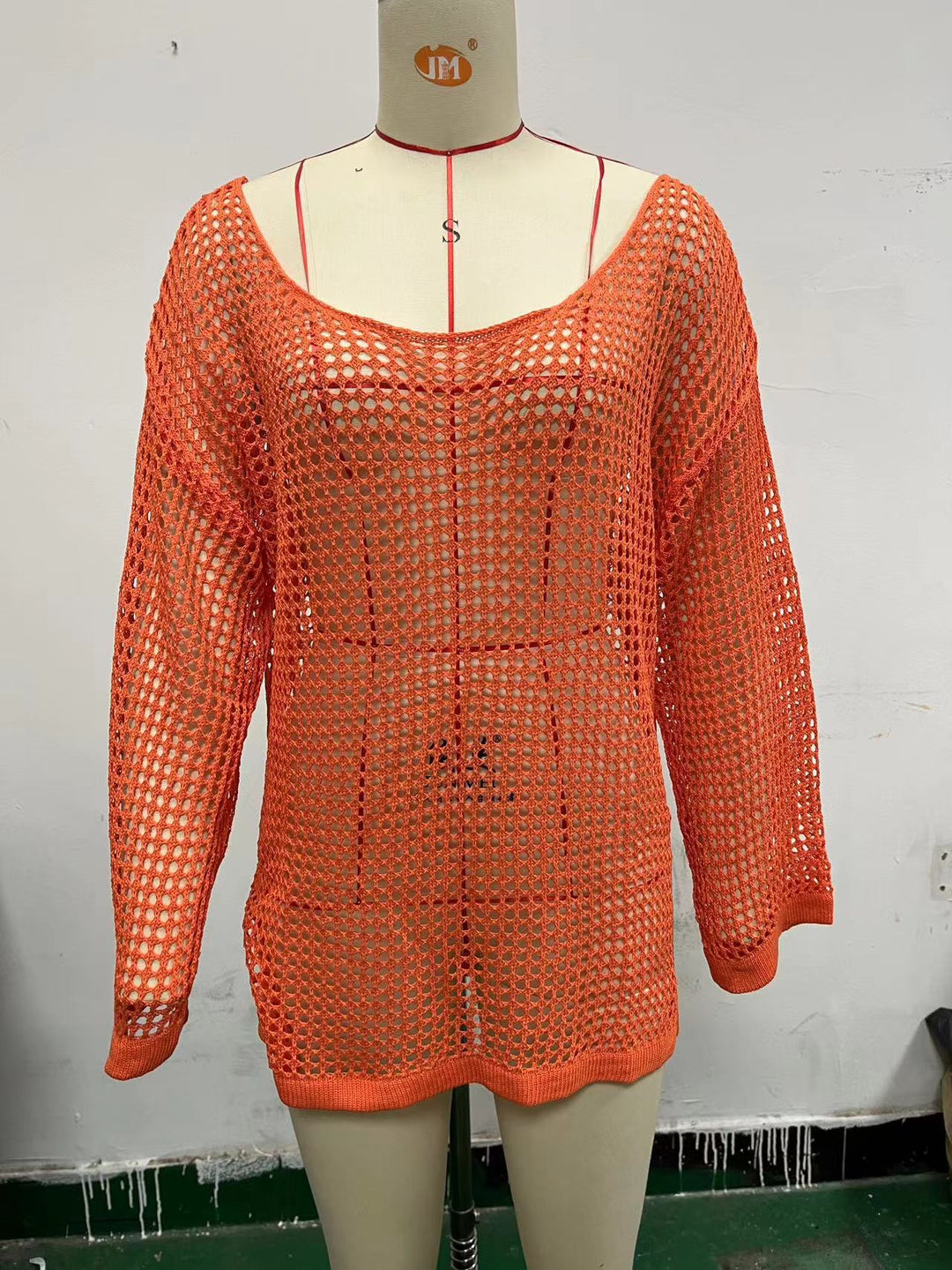 Damen lässiger Netzpullover mit weitem Schnitt und U-Boot-Ausschnitt Drune