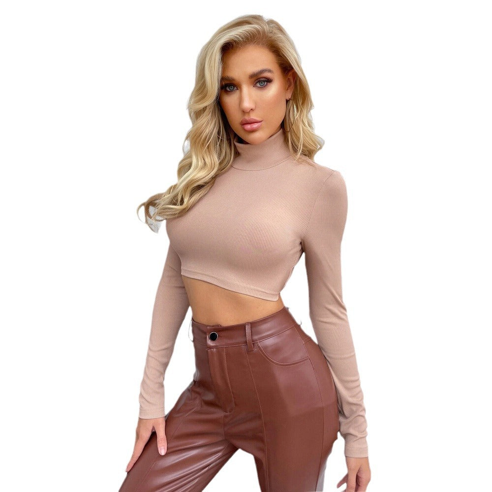 Damen langärmliges Crop-Oberteil mit aufregendem Rückenausschnitt und eleganter Schnürung Drune