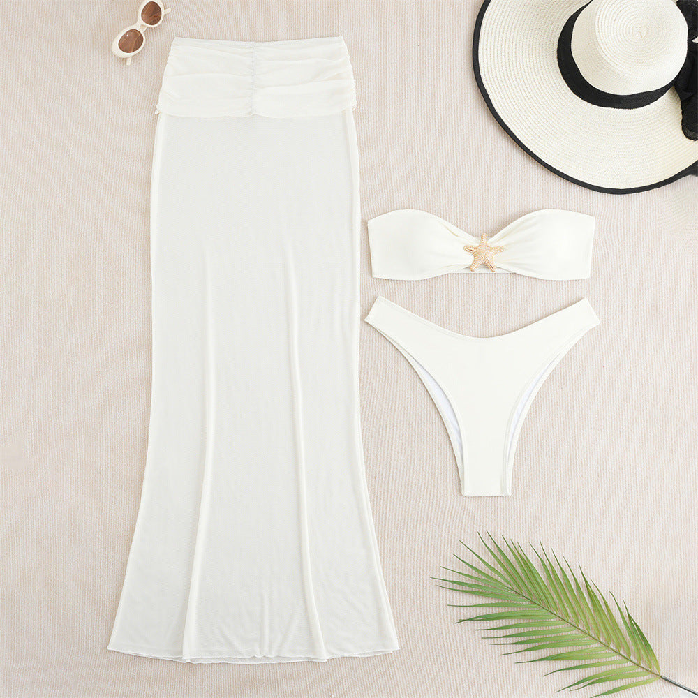 Damen Bikini-Set mit elegantem Wickelrock und dekorativem Sternen-Detail Drune