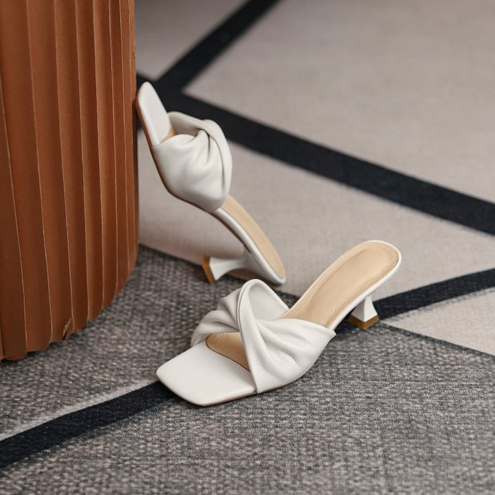 Damen elegante Knoten-Mules mit mittelhohem Absatz Drune