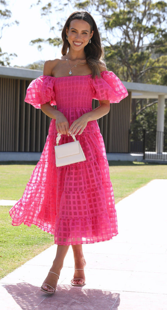Drune | Damenkleid mit Einem Hals Lanternenärmel Lagennähte Kleid