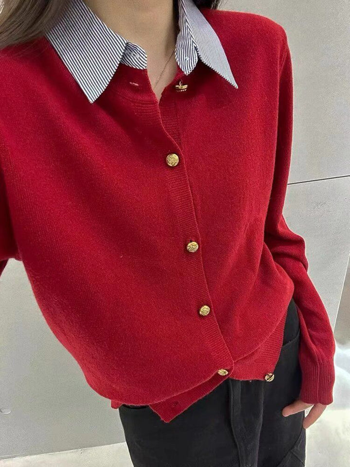 Damen Feiner Strickcardigan mit goldenen Knopfdetails Drune