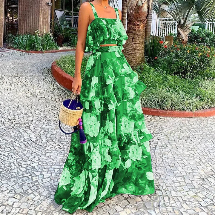 Damen Maxi-Kleid mit floralem Muster und Rüschen Drune