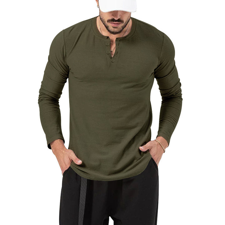 Herren Langarm Henley-Shirt mit modischem Knopfverschluss Drune