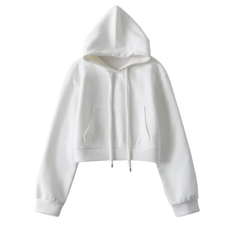 Damen modischer cropped Kapuzenpullover aus sweatshirt Material Drune