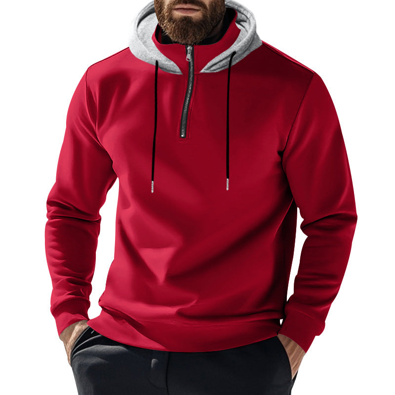Herren nan Halbzip-Kapuzenpullover mit kontrastkapuze, Kordelzug und schmaler Silhouette Drune