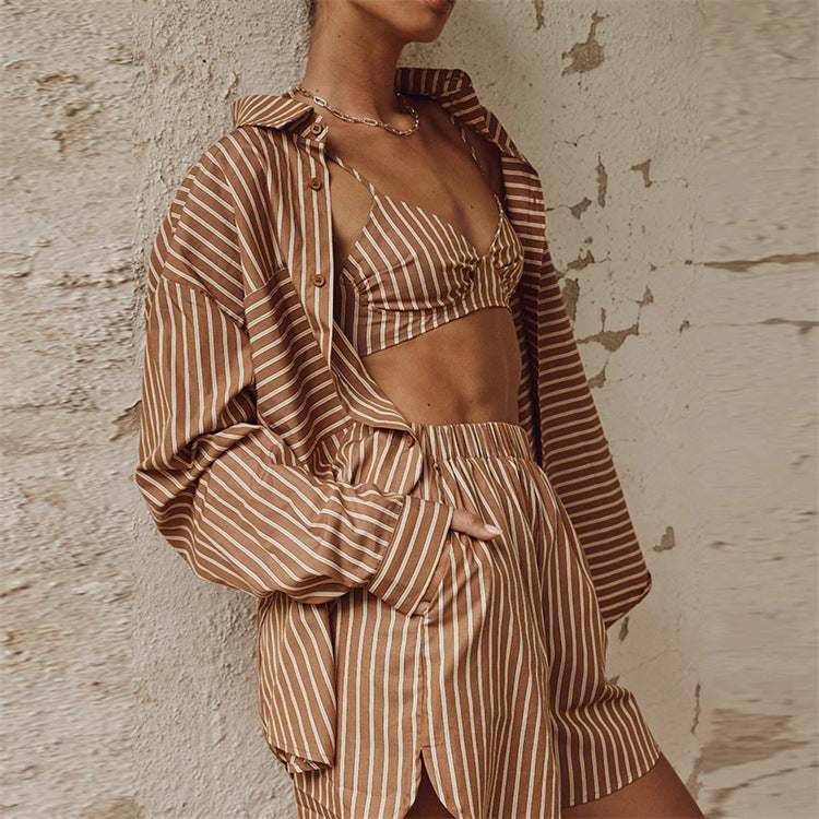 Damen nan Oversized Leinen-Hemd mit elastischem Bund Shorts Set Drune