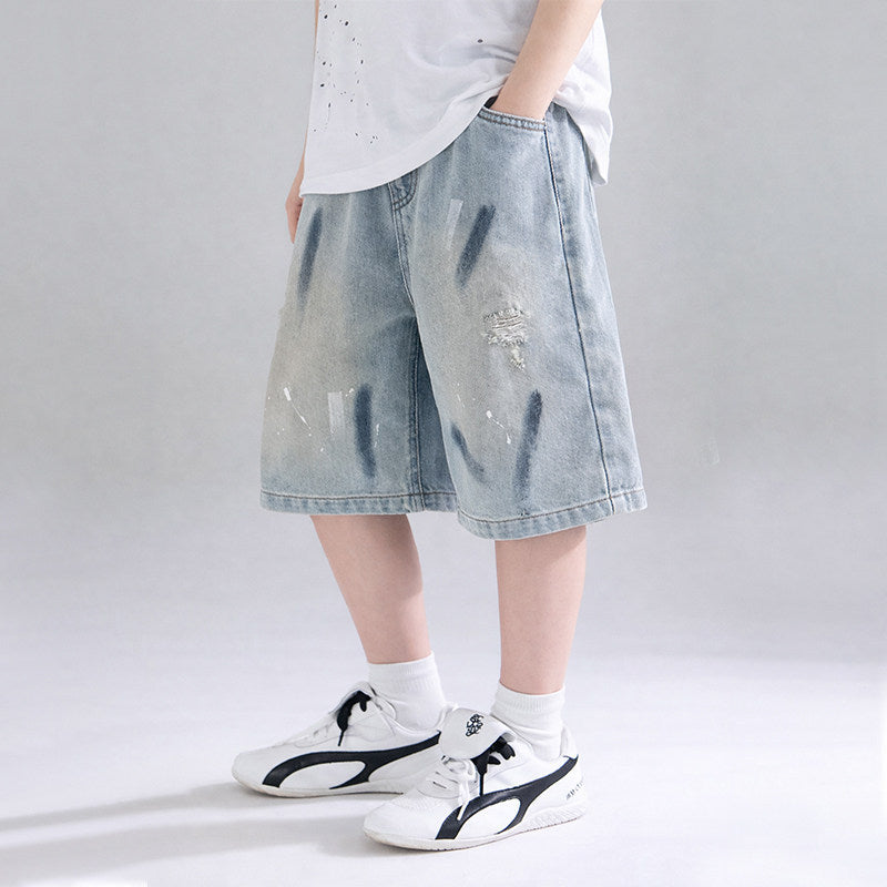 Unisex lockere Denim-Shorts mit einzigartigem Wasch- und Abriebstil Drune