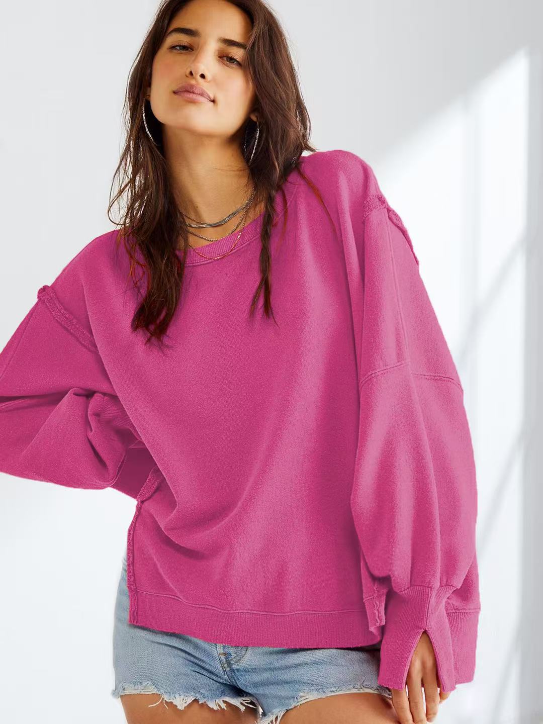 Damen Oversized Sweatshirt mit lässigen Puffärmeln Drune