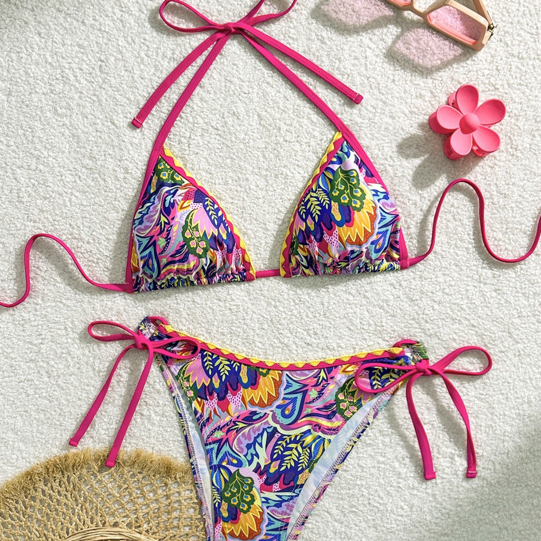 Damen Triangel-Bikini-Set mit buntem Muster Drune